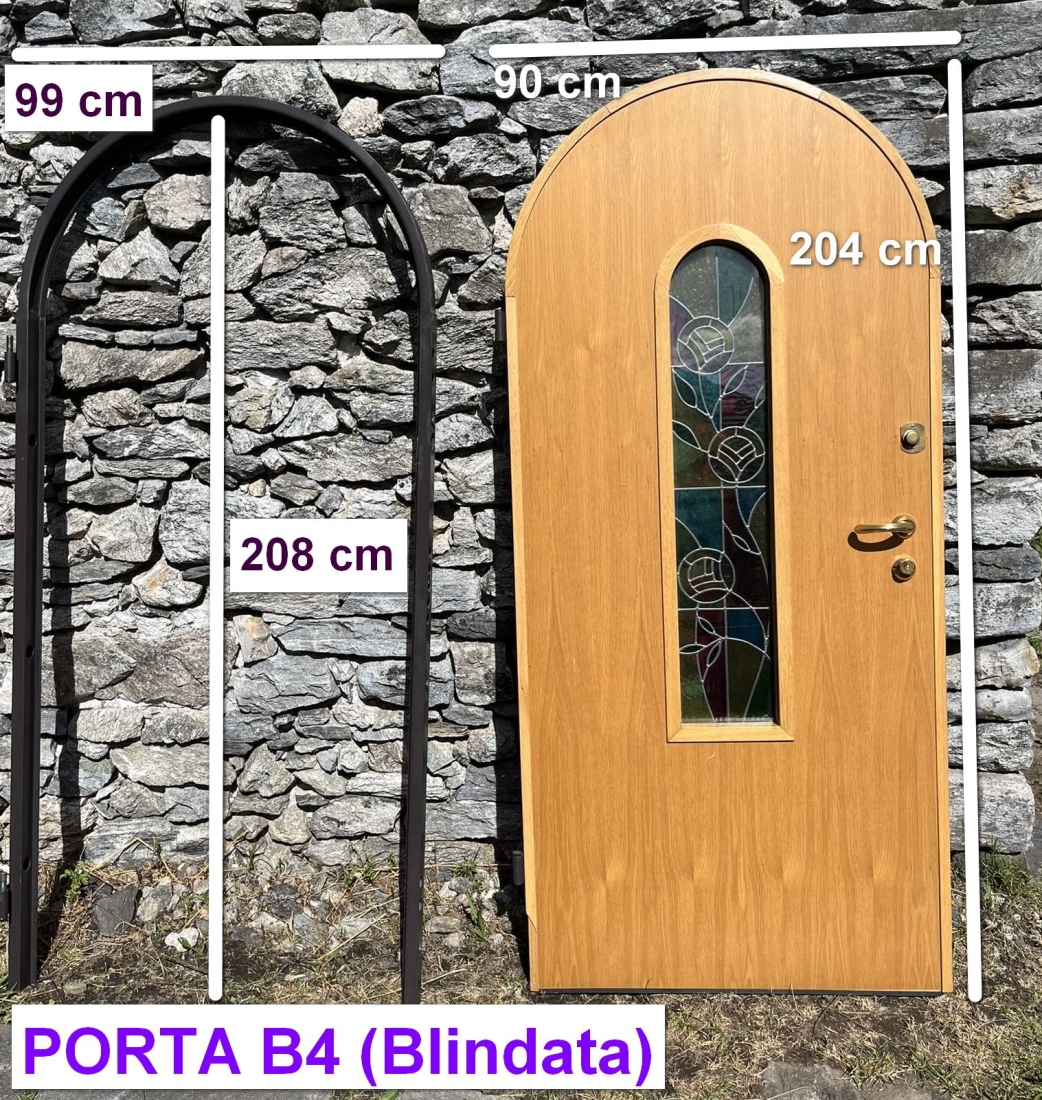 Porta BLINDATA a tutto sesto con vetrata decorativa (B4)